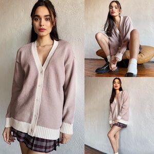 Aritzia Sunday Best Ellis Cardigan Sweater Mauve Academia preppy varsity Size S
